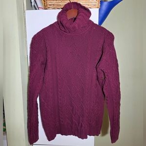 vintage Principles The Bay Cable Knit Turtleneck Sweater burgundy maroon small